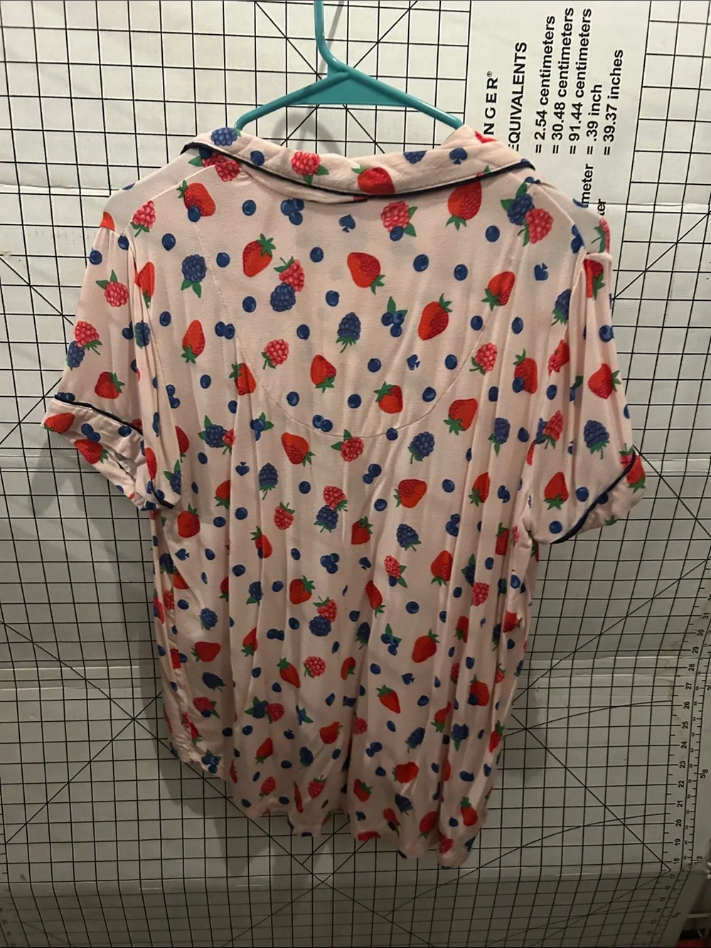 Kate Spade Pink Short-Sleeve Button-Down Top with Red & Blue Fruit Print